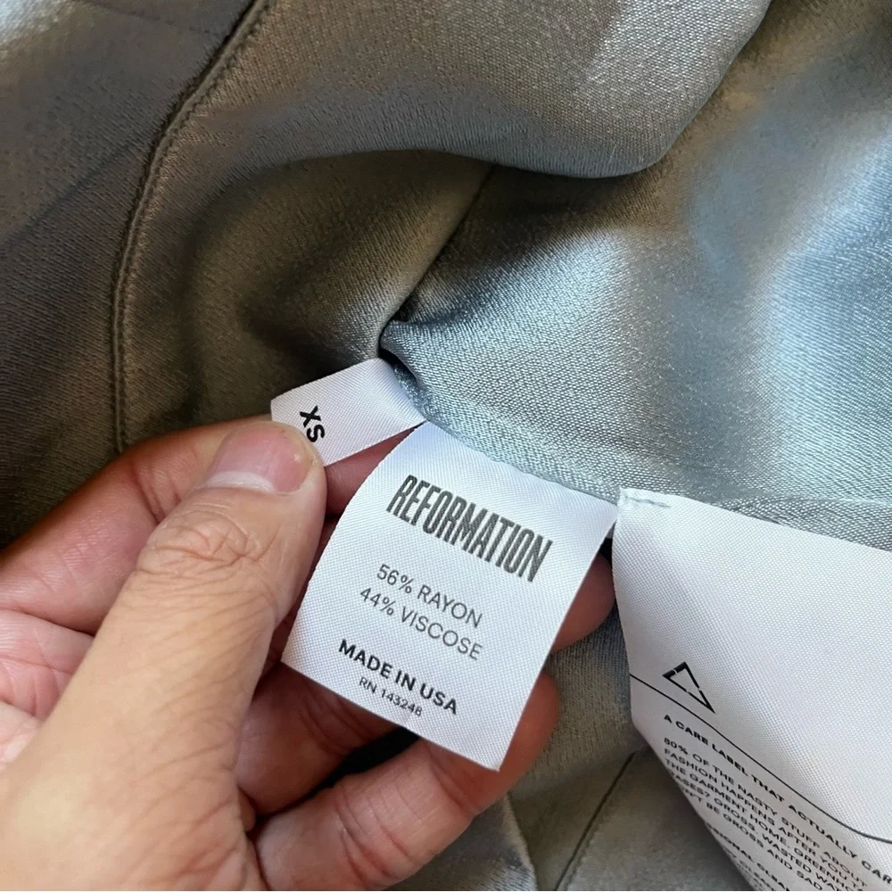 REFORMATION‎ light dusty blue satin zip up long sleeve bomber jacket